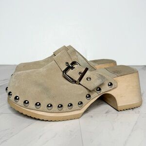 Jeffrey Campbell Ichlieb Tan Suede Heeled Clog 7 1/2